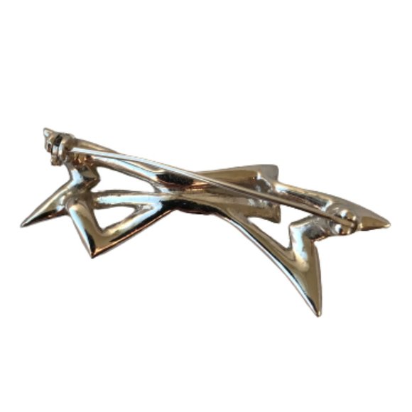 Vintage Silver Clear Rhinestone Groovy Bow Brooch - Picture 3 of 6